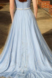 Newest Long Sky Blue Strapless Elegant Prom Dresses P8P9RJP1