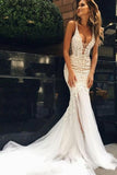 2024 Wedding Dresses Mermaid Spaghetti Straps Tulle With Applique PFELZQT7