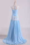 2024 Chiffon Prom Dress Bateau Neckline Pleated Bodice With P9TLN77S