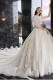 2024 Ball Gown Wedding Dresses V Neck Half Sleeves Appliques Lace PTR6NRX5