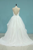 2024 New Arrival Straps Open Back Wedding Dresses A Line Organza PY717KQA