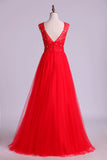 2024 Prom Dresses A Line Scoop Long Tulle V Back PJ9SLA8K