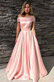 Simple Elegant Long Off The Shoulder Pink Prom Dresses PTLZZK6H