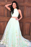 Newest 2 Pieces Long Flowy Sage Prom Dresses P5HFGA8Z