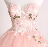 Princess Ball Gown Pink 3D Lace Multi-layered Prom Dresses, Tulle Quinceanera Dresses STI15292