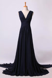 2024 V-Neck Prom Dresses A-Line With Ruffles Court PHF5M1EC