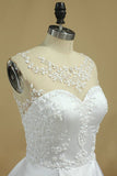 2024 A Line Scoop Wedding Dresses Satin With Beading PLM29JXD