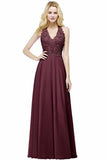 Lace Chiffon Prom Dresses Beading Applique A Line V Neck P2C3FLSL