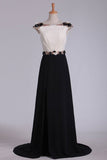 2024 Chiffon Prom Dresses Bateau Open Back With Beading Sweep P5CMSTHF