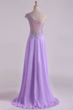 2024 One Shoulder A Line Prom Dress Beaded Tulle And Chiffon Sweep PZH624HG