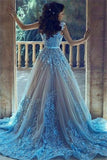 Charming Long Gorgeous Blue Lace Applique Prom Dresses PYSABT1Z