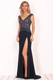 2024 Mermaid V Neck Prom Dresses PKCYHCAM