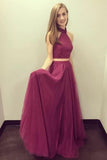 Cute Halter 2 Pieces Elegant Flowy Long Prom Dresses Pretty PMZ7HGLG