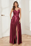 A-line V-neck Soft Satin Long Bridesmaid Dress with Pockets