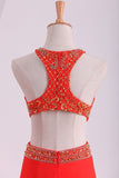 2024 Prom Dresses Scoop A Line Orange Red Chiffon With Beading Sweep PQR7AERZ