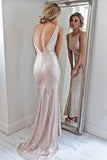 Sparkly Open Back Pink Sheath Long Prom Dresses P8NPNAPR