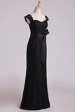 2024 Black Off The Shoulder Bridesmaid Dresses Sheath Floor Length PTS3271T