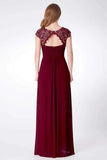 Elegant A Line Cap Sleeve Burgundy Lace Prom Dresses with Chiffon, Bridesmaid Dresses STI15145