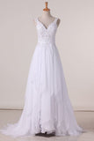 2024 A Line Straps With Applique Wedding Dresses Chiffon Sweep PQPTPXGJ