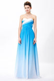 Ombre Spaghetti Straps A-Line Chiffon Blue Lace up Sweetheart White Prom Dresses