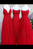 Spaghetti Straps Floor Length Prom Dress With Appliques Long Evening Dress Lace PLN2ZEMM