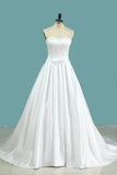 2024 Wedding Dresses Satin A Line With Beading And Bow Knot PLDF78AT