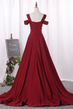 2024 Straps Satin A Line Evening Dresses Sweep PTMT7BDE