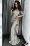 Gorgeous Long Sleeves Elegant Sheath Sequin Shiny Modest Prom Dresses P5HGK3JM