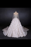 Gorgeous Long Sleeves Flowers Ball Gown Wedding Dress With PQE57HEY