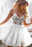 A Line Spaghetti Traps White Homecoming Dress PL36YZ84