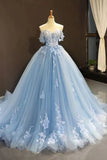 Light Sky Blue Off The Shoulder Ball Gown Tulle Prom Dress P6GKDAZ8