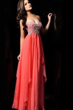 Hot Selling Prom Dresses Halter A-Line Floor Length Chiffon Color Watermelon PQKQB26D