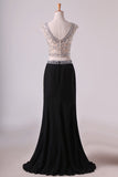 2024 Two-Piece Scoop Column Prom Dresses Beaded P27G6ALX