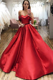 Red Ball Gown Off the Shoulder V Neck Satin Prom Dresses, Evening STI15660