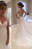 2024 New Arrival Mermaid/Trumpet V-Neck Tulle Wedding Dresses With Applique P9623872