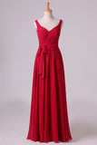 2024 New Arrival Bridesmaid Dresses Straps A-Line Chiffon P795KPKG