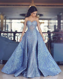 Elegant Blue Long Sleeve Mermaid Appliques Long Prom Dresses, Party Dresses STI15161