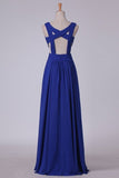 2024 Straps Prom Dresses A Line With Ruffles Chiffon PRLFMBMK