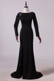 2024 Open Back Bateau Prom Dresses Sheath Spandex Black With P23G4AYB