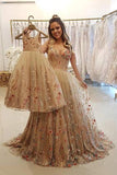 Spaghetti Straps Floral Embroidery Sweetheart Prom Dresses Long Formal Dress