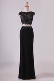 2024 Prom Dresse Scoop Sheath With Applique And Beads Two-Piece P2JASNLH