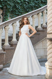 Elegant A-line Bateau Ivory Sleeveless Satin Prom Dress Simple Wedding Dress