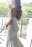 Mermaid Off-the-Shoulder Ivory Lace Long Cheap Sweetheart Backless Plus Size Wedding Dress