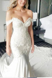 Mermaid Off-the-Shoulder Ivory Lace Long Cheap Sweetheart Backless Plus Size Wedding Dress