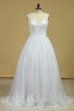 Wedding Dresses Spaghetti Straps Tulle With Applique And STIPFGDEMAQ