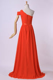 2024 One Shoulder Bridesmaid Dresses A-Line Chiffon Ruched P83G4CZ4