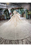 Ball Gown Wedding Dresses High Neck A-Line Top Quality Appliques PN416T8Y