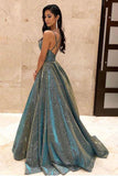 Sparkly Spaghetti Straps Green Sequins Prom Dresses, Backless Party Dresses STI15431