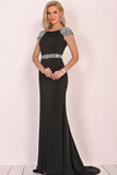 2024 Prom Dresses Mermaid Scoop Short Sleeves Spandex PFNXQS8D