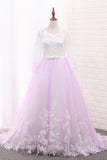 2024 A Line Long Sleeves Tulle Scoop Flower Girl Dresses With Applique PK18LEFF